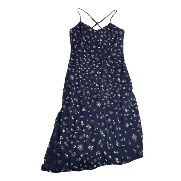 ADRIANO GOLDSCHIMIED Floral Midi Dress Navy Blue Extra Small XS Cross Back - Picture 1 of 5
